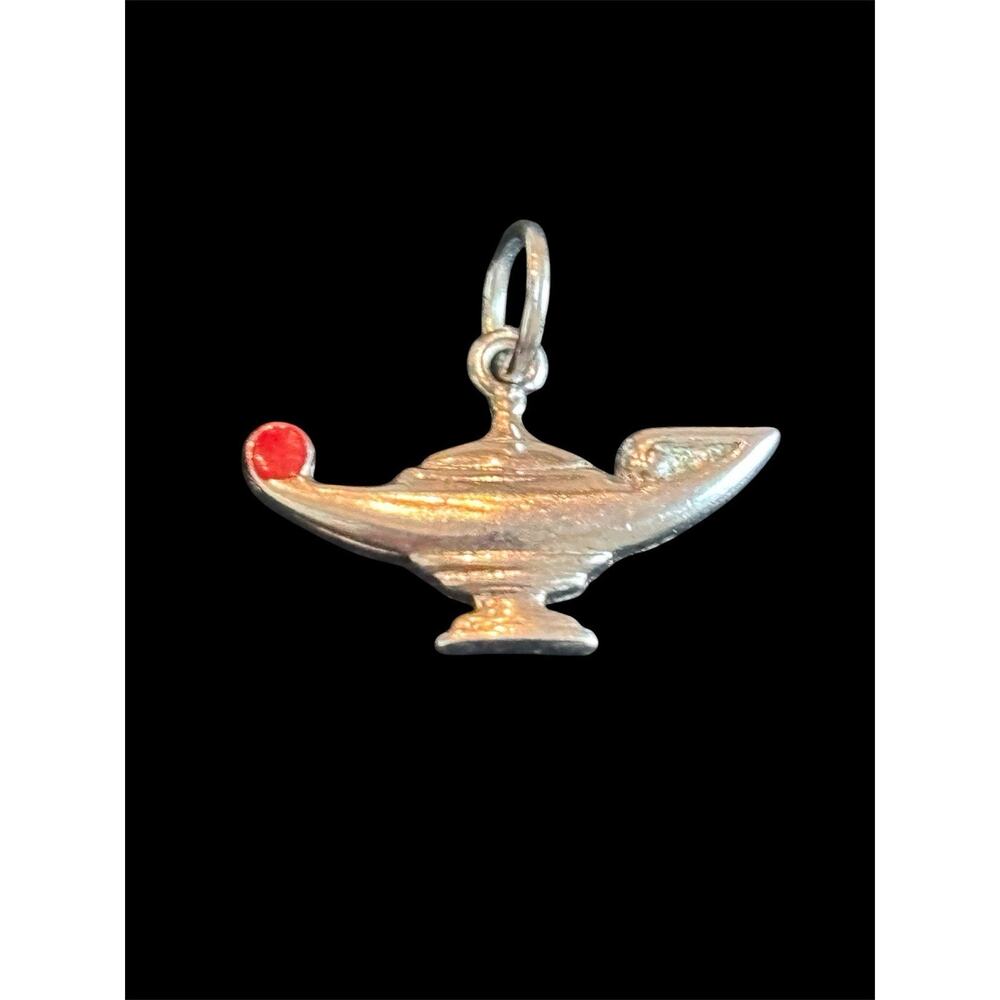 Vtg Sterling Silver Red Enamel Genie Aladdin Lamp Charm 925
